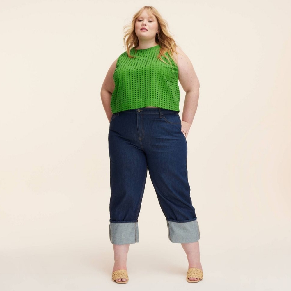 NWT Kate Spade Blue High Rise Jeans with Cuffed Hem Size 18